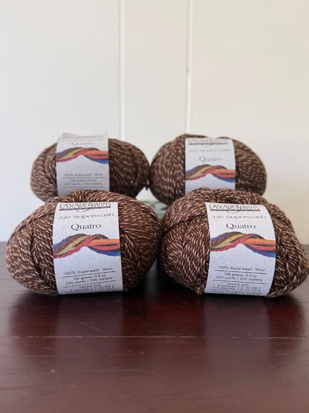 (4) Cascade 220 Superwash Quatro Yarn - Brown Bear, Same Dye Lot *discontinued*